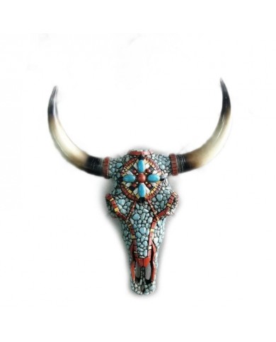 CABEZA EN RESINA VENADO PIEDRAS AZUL Y ROJO