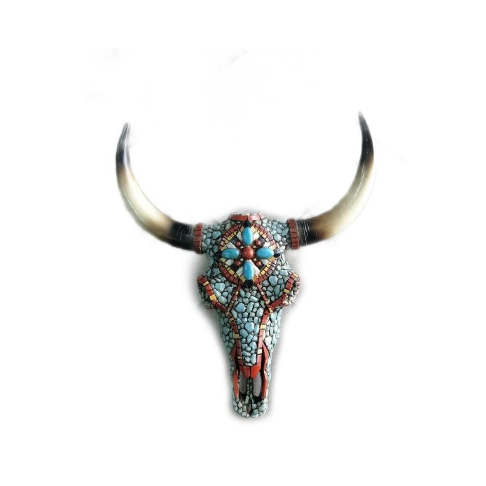 CABEZA EN RESINA VENADO PIEDRAS AZUL Y ROJO