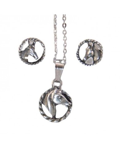 SET ARETES Y COLLAR CABALLO EN SOGA PLATEADO
