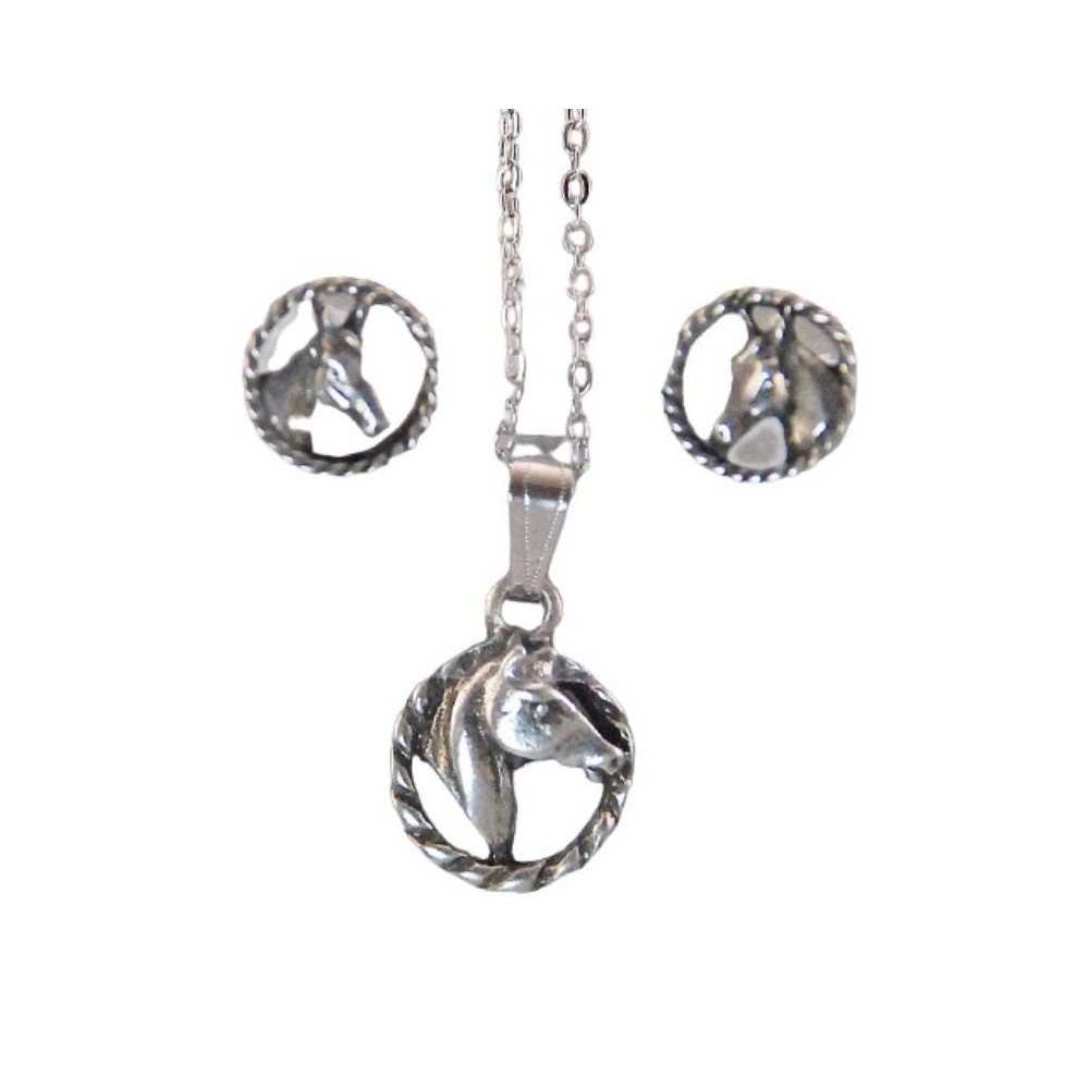 SET ARETES Y COLLAR CABALLO EN SOGA PLATEADO