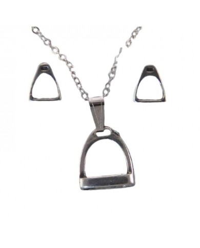 SET ARETES Y COLLAR ESTRIBO PLATEADO