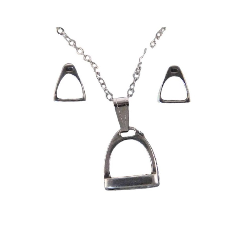 SET ARETES Y COLLAR ESTRIBO PLATEADO