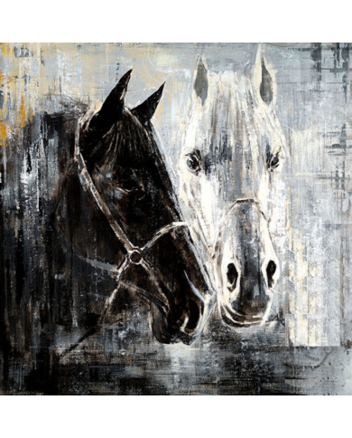 CUADRO 36X 36 CABALLO NEGRO Y BLANCO
