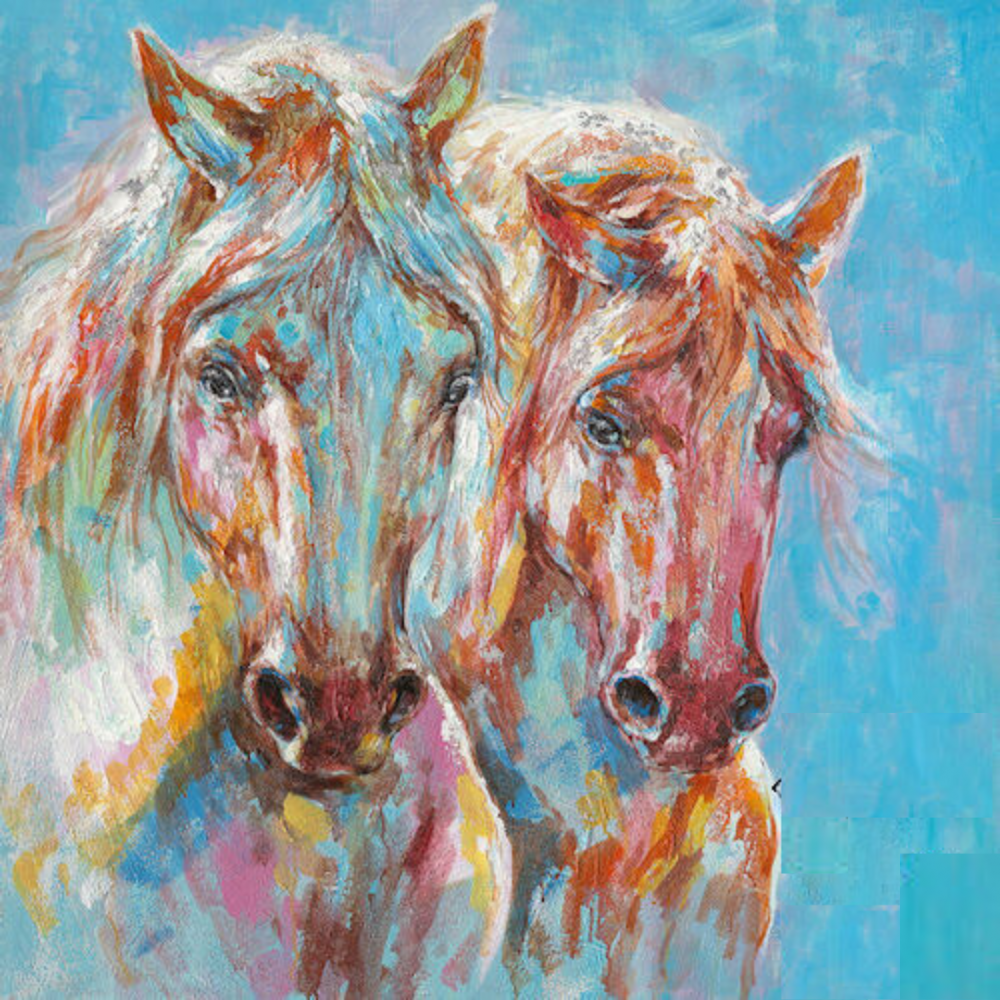 CUADRO36 X 36 DOS CABALLO COLORES
