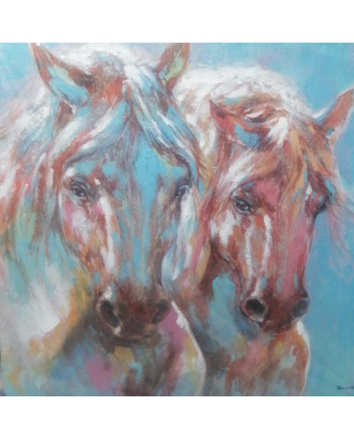 CUADRO36 X 36  DOS CABALLO COLORES