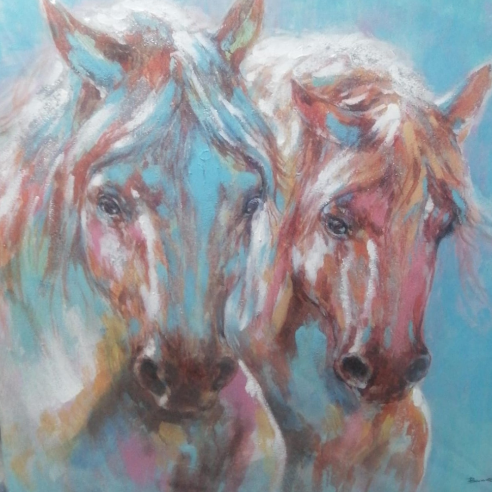 CUADRO36 X 36  DOS CABALLO COLORES